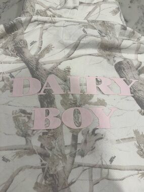 Dairy Boy Woodlands Camo Hoodie with Pink Puff Letters Size Medium